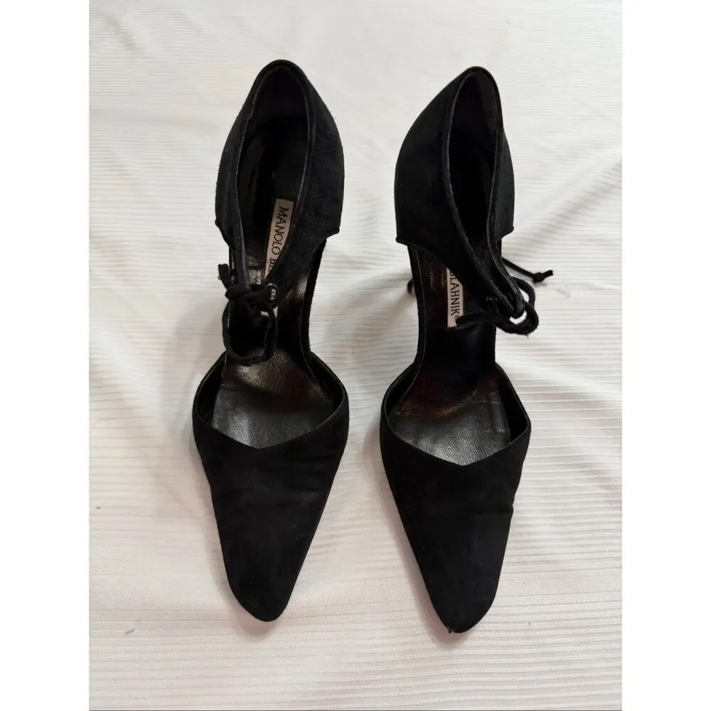 Manolo Blahnik Black Suede D’Orsay Pumps Heels Size 36 1/2 US 6 Read Description